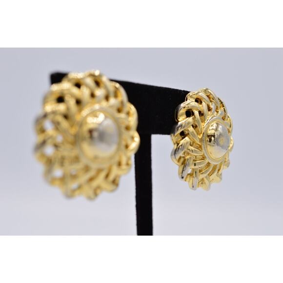 Givenchy Vintage Clip On Earrings Chunky Gold Flower Weaved Signed Runway BinAG - Picture 5 of 12